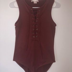 Maroon lace up body suit